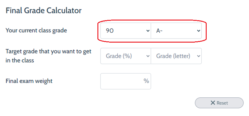step 1 in the final grade calculation process is inputing your current course grade