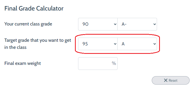 step 2 in the final grade calculation process is entering your desired course grade
