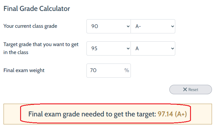 the Final Grade Calculator will automatically calculate the final exam grade in step 4
